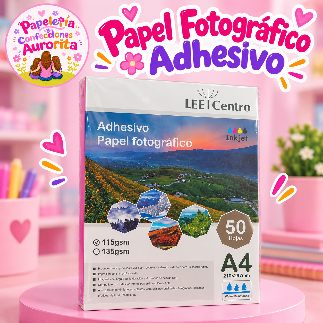 Papel adhesivo de 115 gsm Lee Centro A4 (50 hojas)