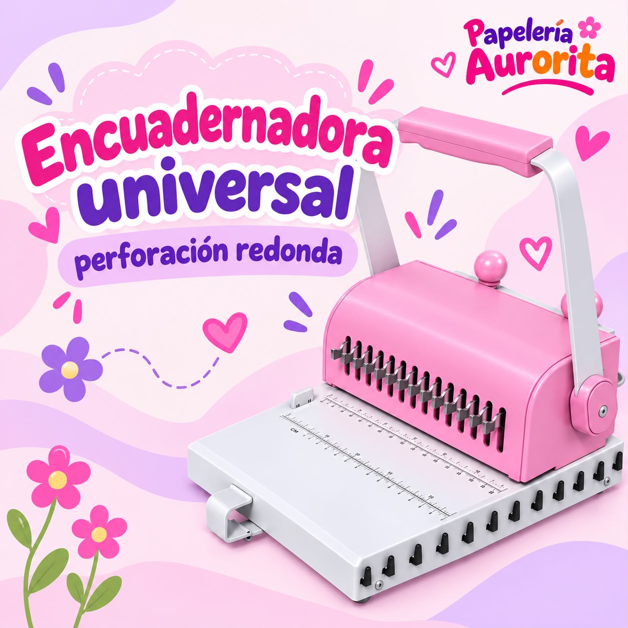 Encuadernadora alternativa perforación redonda color rosada